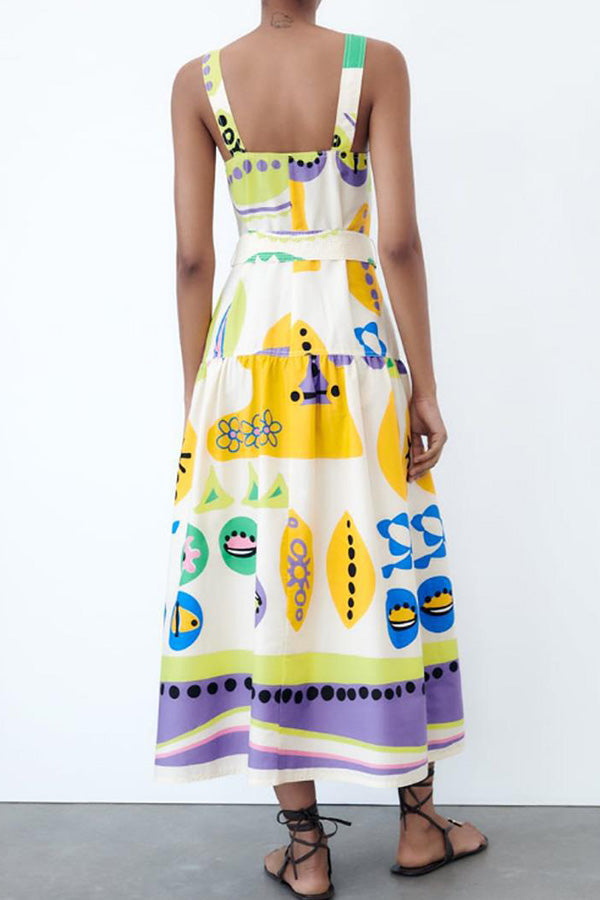 Button-breasted Belted Wide Strap Maxi Dress