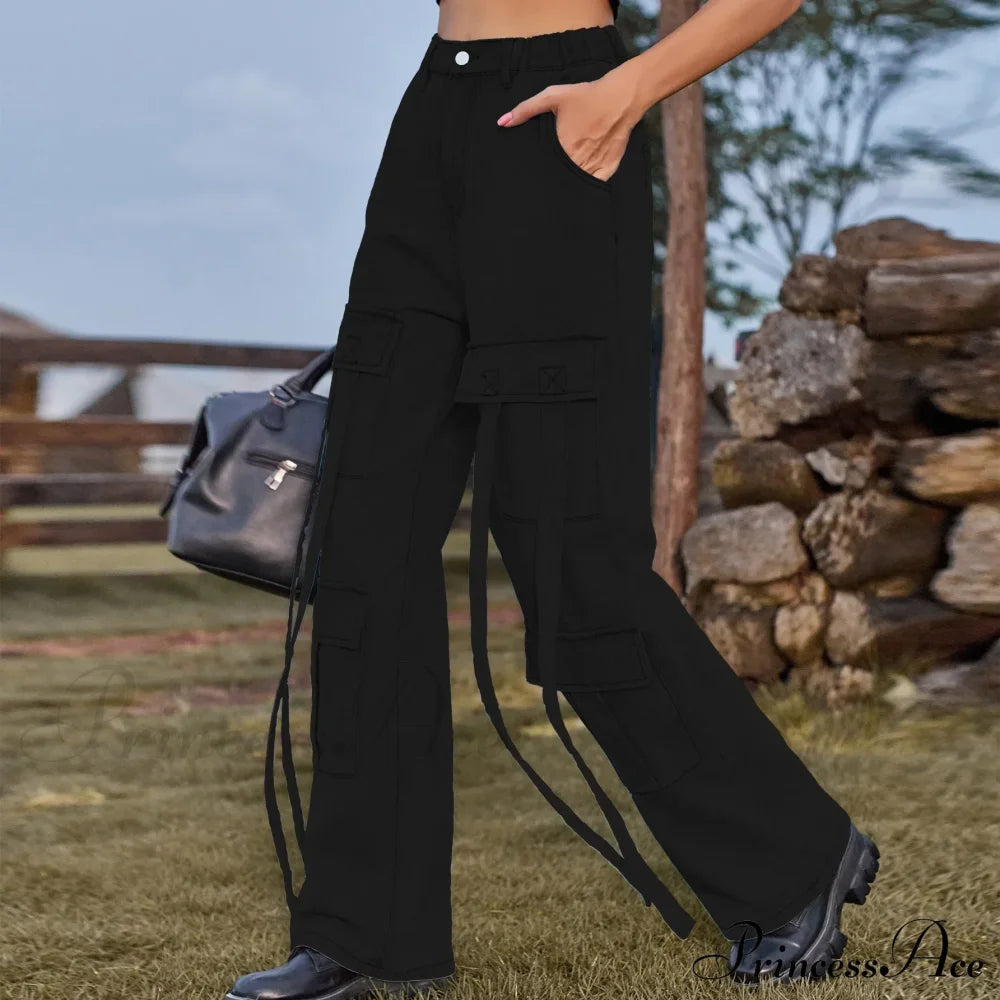 90s Blue Cargo Big Pockets Overalls High Waist Straight Denim Jean