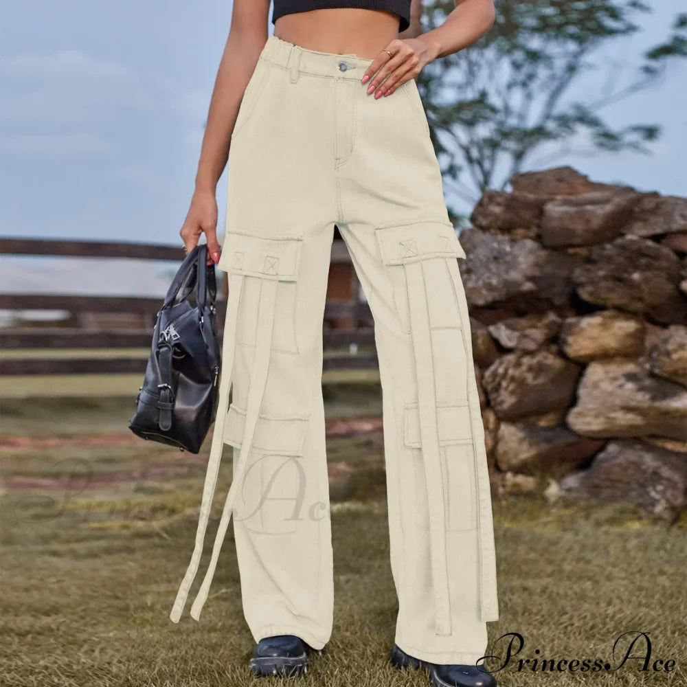 90s Blue Cargo Big Pockets Overalls High Waist Straight Denim Jean
