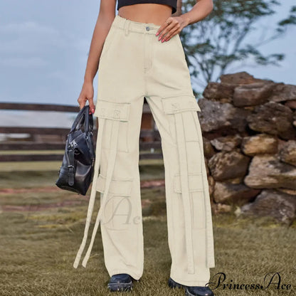90s Blue Cargo Big Pockets Overalls High Waist Straight Denim Jean