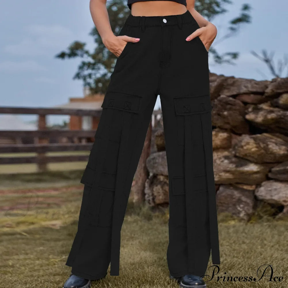 90s Blue Cargo Big Pockets Overalls High Waist Straight Denim Jean