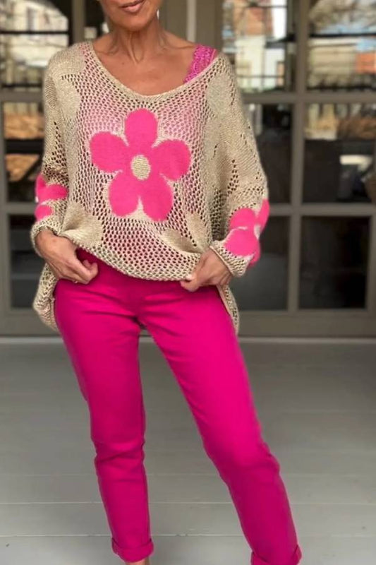 Knitted Hollow V-neck Shirt Mesh Sweater