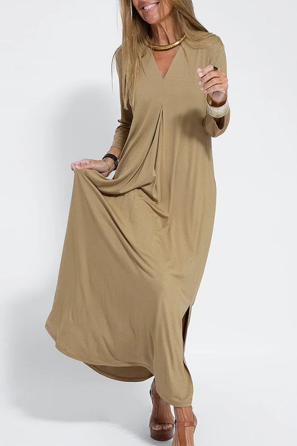V Neck Color Maxi Dress