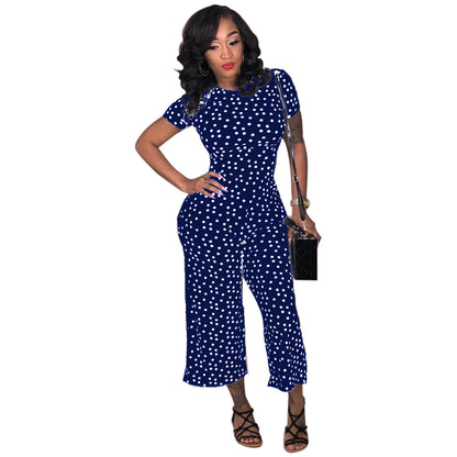 Classic Polka Dot Round Neck Wide Leg Cropped Pants