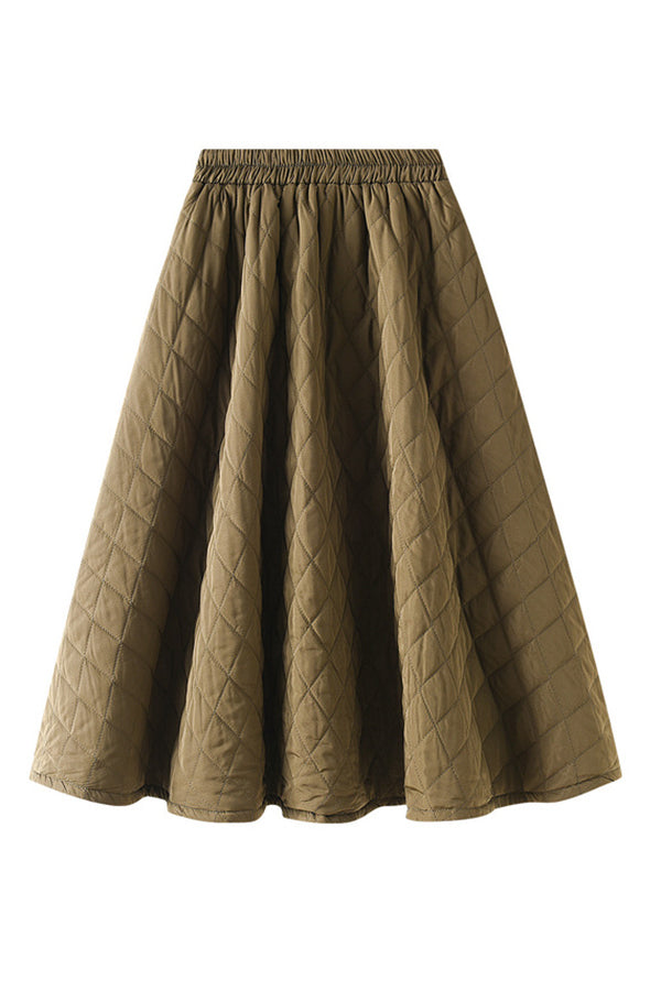 Elastic Waist Diamond Woven Quilted A-line Slimming Skirt