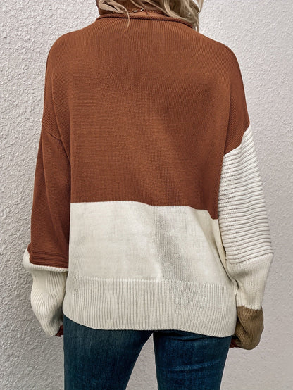 Color Block Loose Pullover Sweater Rj9313