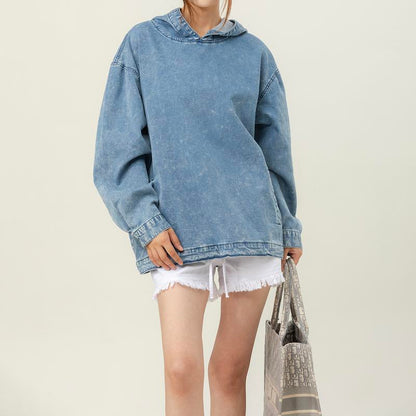 Denim Hooded Sweatshirt With