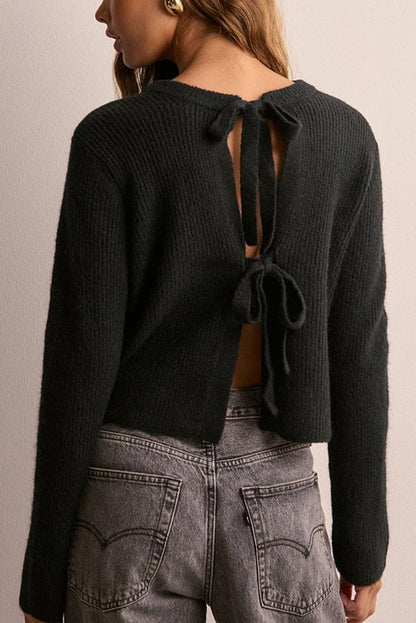 Color Loose Long Sleeve Lace-up Knitted Cardigan