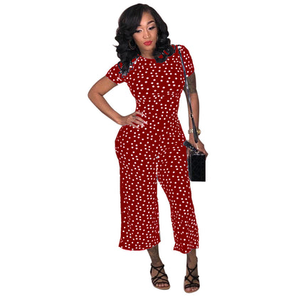 Classic Polka Dot Round Neck Wide Leg Cropped Pants