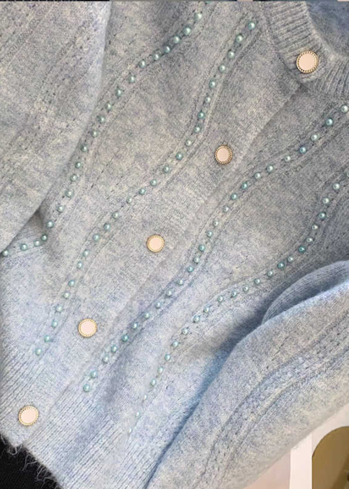 Unique Blue Nail Bead Cotton Knit Cardigans Fall Wd034