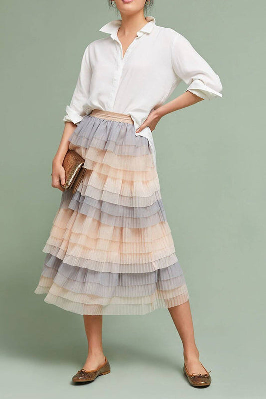 Gradient Contrast Gauze Skirt