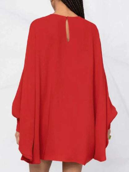 Simple Long Batwing Sleeves Color Round-neck Mini Dresses
