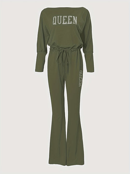 Queen Print Off Shoulder Jumpsuit Re7125