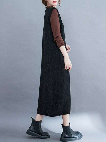 Color Knitting V-neck Sleeveless Sweater Dress