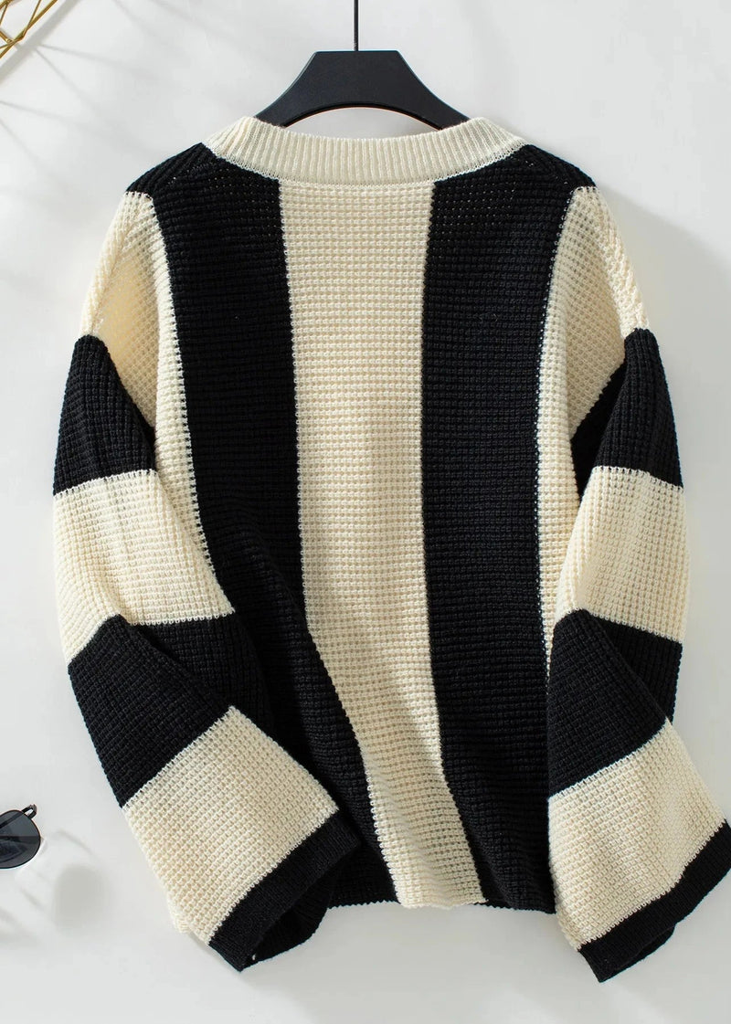Striped Knitted Cardigan - Monochrome
