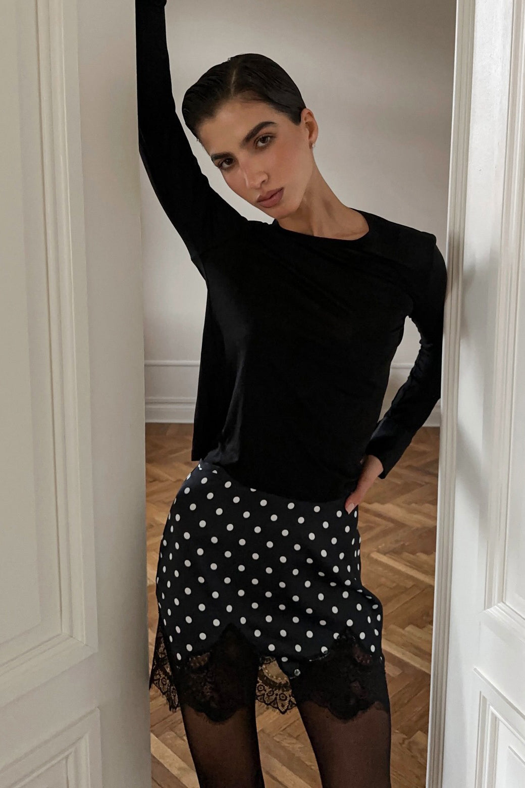 Lace Polka Dot a Line Skirt