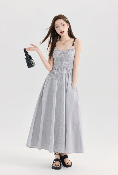 Striped Smocked Midi Dress