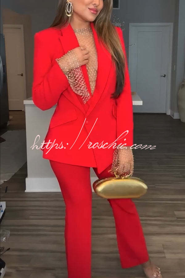 Luxe Lifestyle Single Button Lapel Blazer and Elastic Waist Pocketed Straight Suit Pants Set(shipped Within 24 Hours)