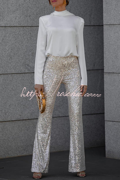 Secret of Elegance Satin Back Chain Cowl Neck Draped Blouse(shipped Within 24 Hours)