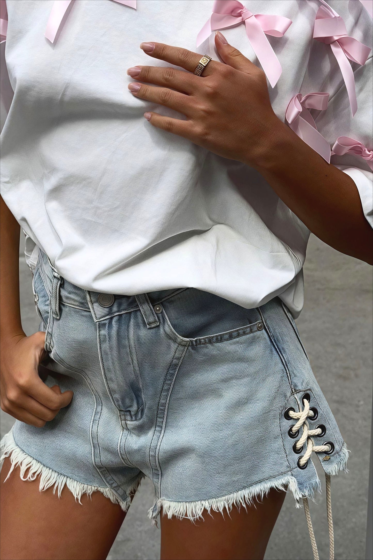 Bowknot Ribbon Loose Short Sleeve T-shirt