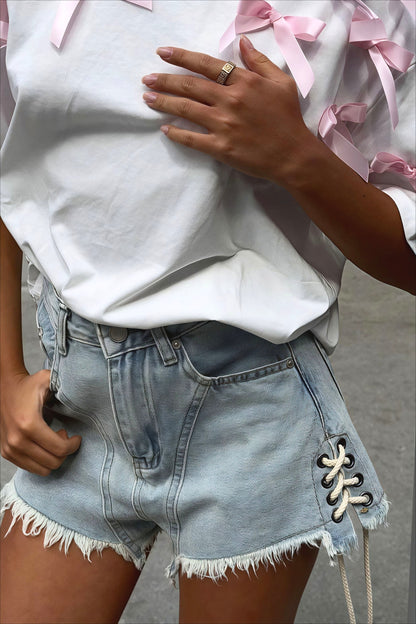 Bowknot Ribbon Loose Short Sleeve T-shirt