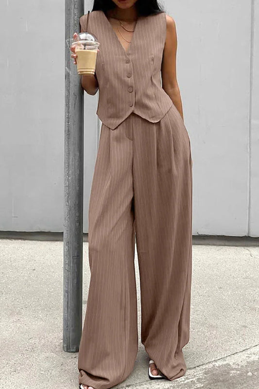 Retro V-neck Striped Two-piece Set