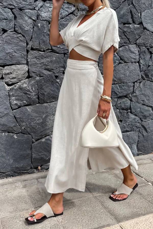V-neck Top \u0026 Skirt Two-piece Set