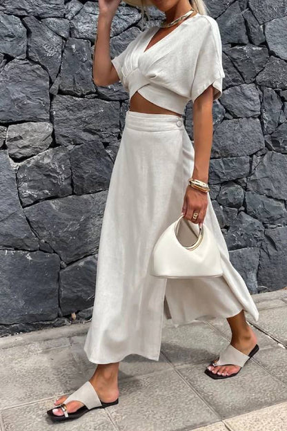 V-neck Top & Skirt Two-piece Set
