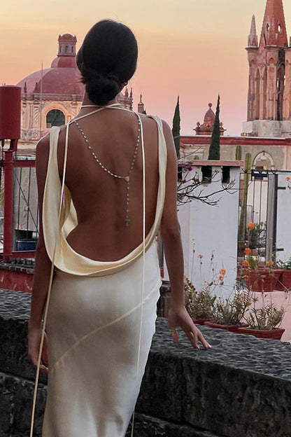 Satin Backless Cami Bodycon Maxi Dress