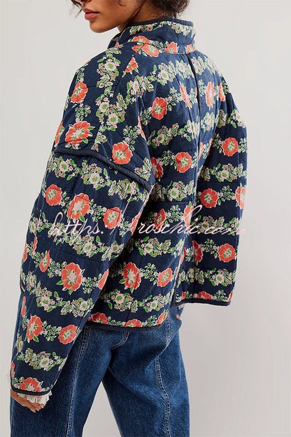 Print Pocket Contrast Concealed Button Cotton Coat