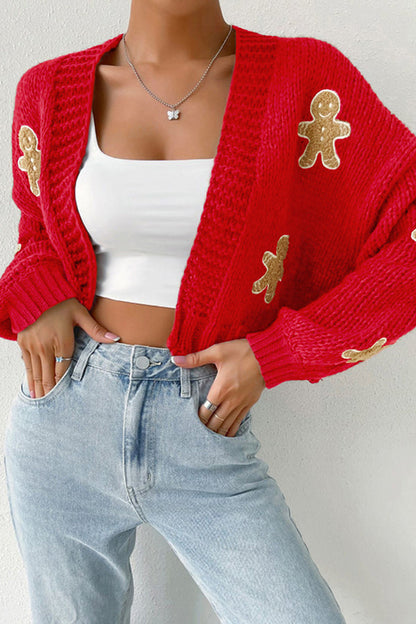 Fashionable Cookie Man Pattern Short Knitted Cardigan