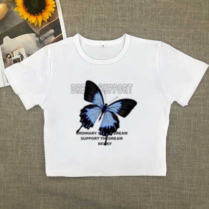 Full-shoulder Cotton Short-sleeved T-shirt Summer New Spice High Waist Slim Short Crop Clothes Sweet and Spicy