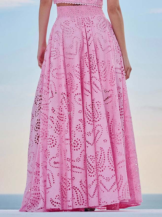 Exquisite Embroidered Hollow Lace Long A-line Skirt