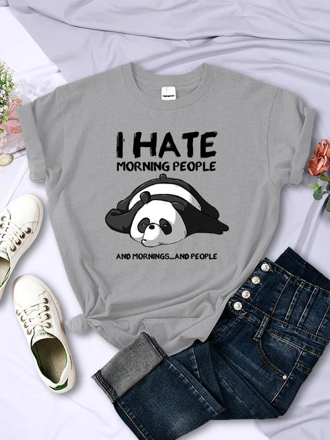 Lazy Panda I Hate Morning People Short Sleeve Creative All-math Clothing Street Hip Hop O-neck Tops Womans T-shirt