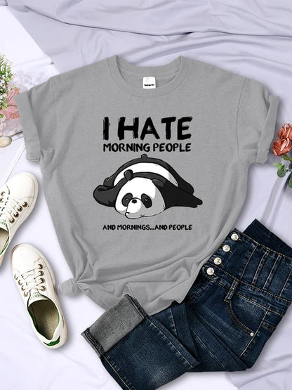 Lazy Panda I Hate Morning People Short Sleeve Creative All-math Clothing Street Hip Hop O-neck Tops Womans T-shirt