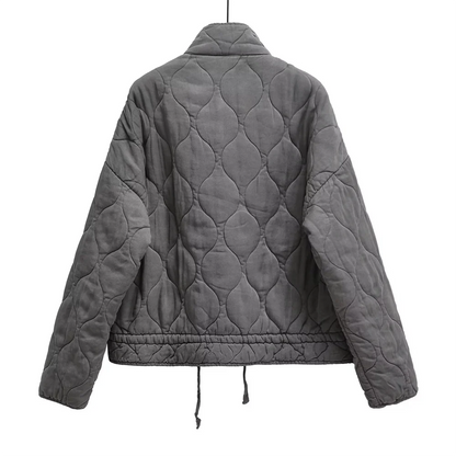 Winter New ’s Clothing Style Commuting Leisure Warm Stand Collar Loose Pocket Diamond Grid Cotton Coat