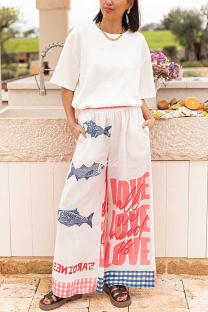 Unique Printed Elastic Waist Pocket Vacation Wide Leg Pants