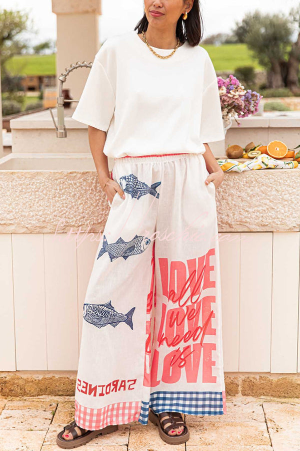 Unique Printed Elastic Waist Pocket Vacation Wide Leg Pants