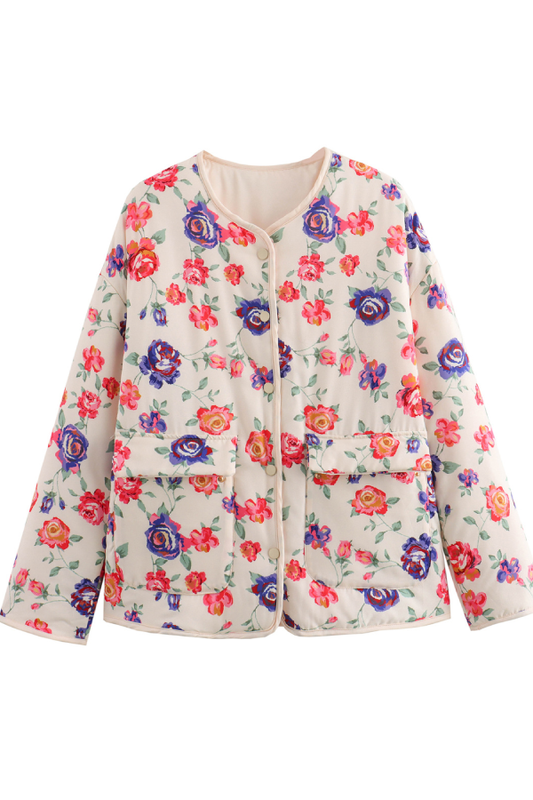 Street V-neck Loose Cardigan Print Cotton Coat for