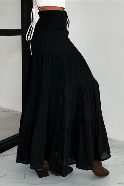 High Waisted Contrast Drawstring a Line Maxi Skirt