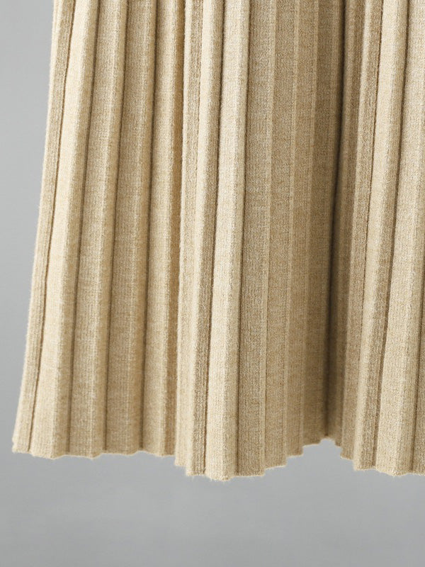 Stylish Long Sleeves High Waisted Pleated Color Half Turtleneck Sweater Dresses