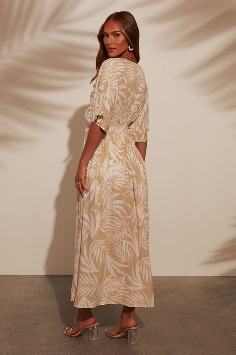 Print V-neck Short Sleeve Maxi Dress