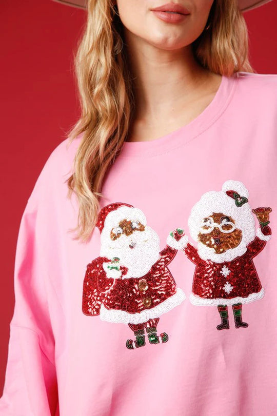 Christmas Santa Sequined Loose Long Sleeve Sweatshirt