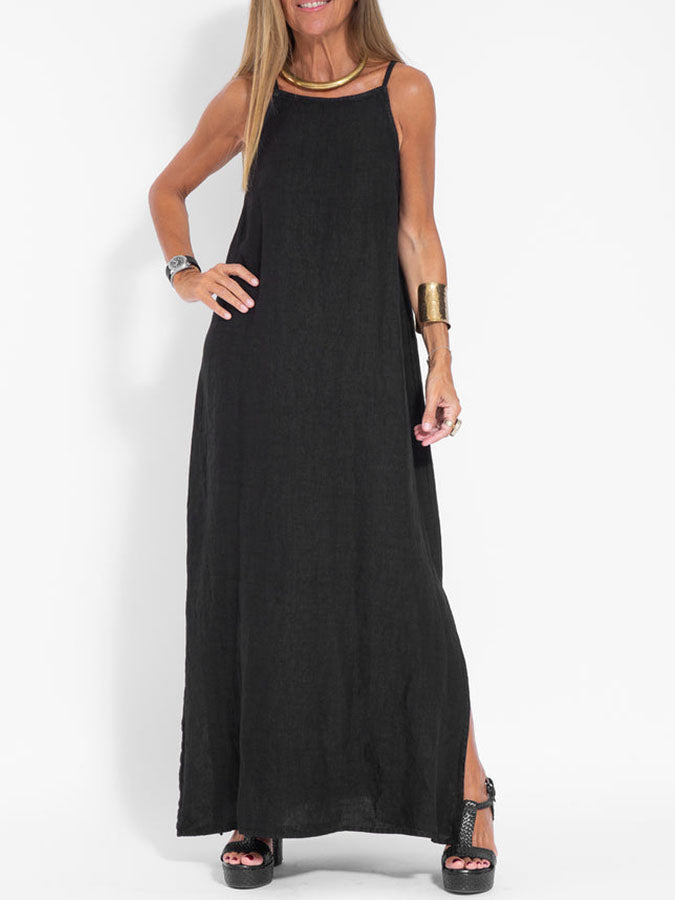 And Leisure Cotton and Linen Split Straps Maxi Dress