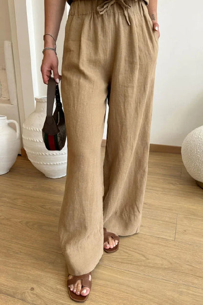 Color Cotton Linen Vest \u0026 Lace-up Pants Two-piece Set