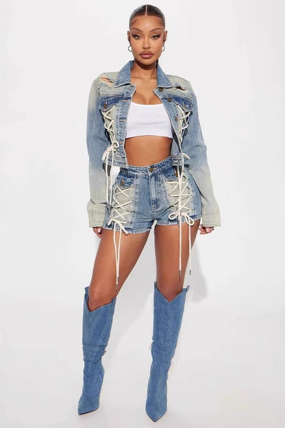 Jacket Two Piece Shorts Set