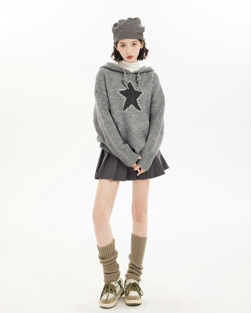 Oversized Star Patch Knit Sweater