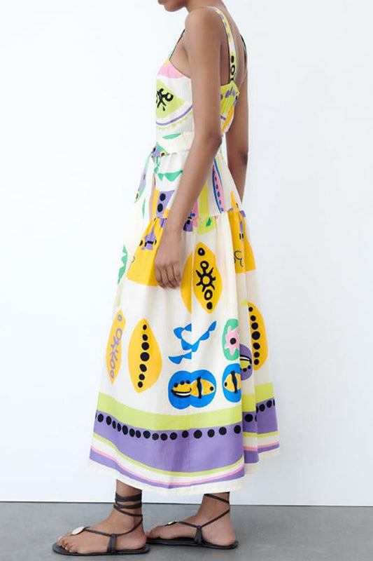 Button-breasted Belted Wide Strap Maxi Dress