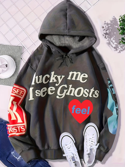 Lucky Me I See Ghosts Letter Graphic Sports Sweatshirt Ey4287
