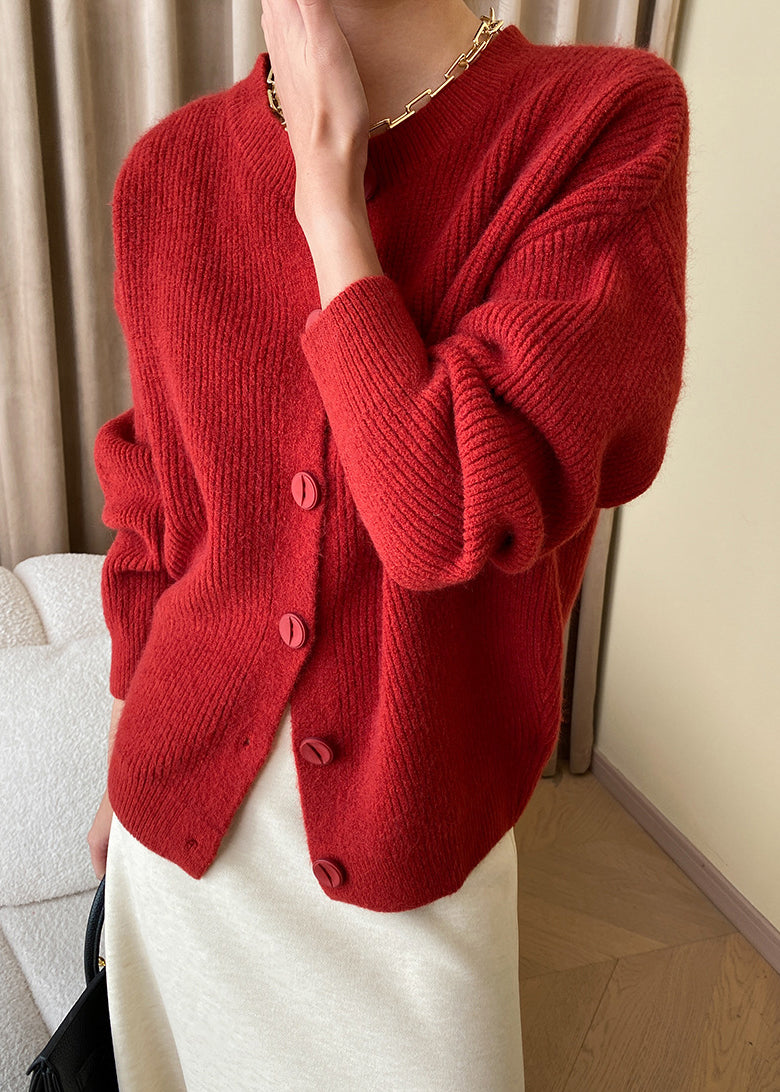 Loose Red Button Knit Coats Fall Af1036